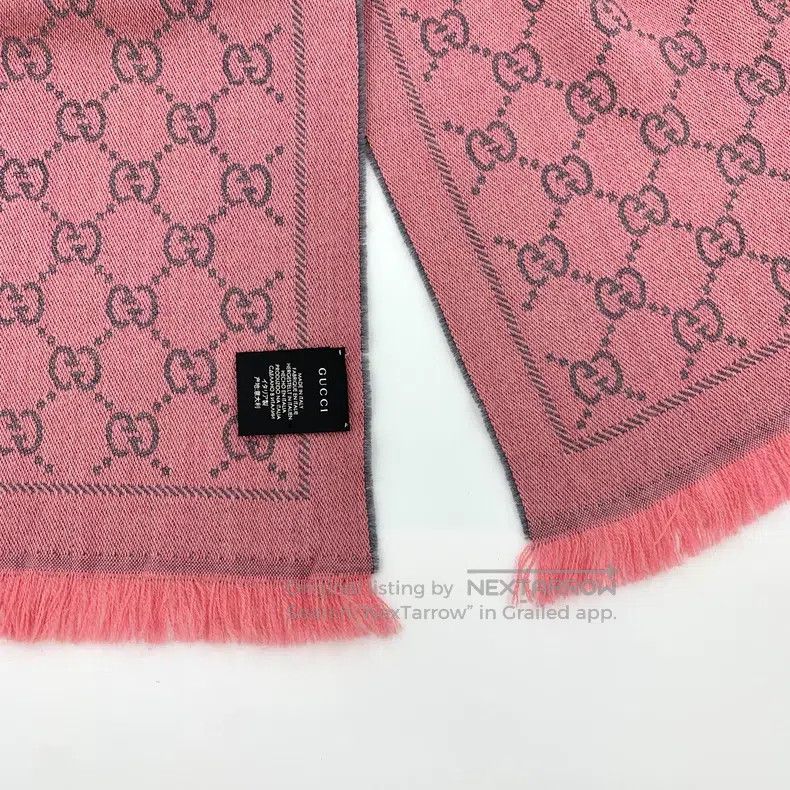Gucci Gucci Pink logo jacquard full print wool tassel scarf Size ONE SIZE - 6 Thumbnail