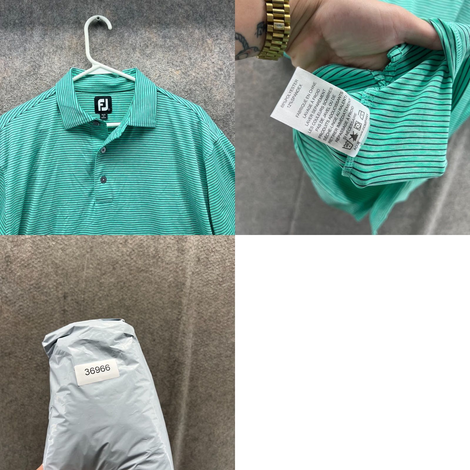 Footjoy FootJoy Polo Shirt Mens Large Green Stripes Preppy Golf RH Country Club Stretch Size US L / EU 52-54 / 3 - 8 Thumbnail