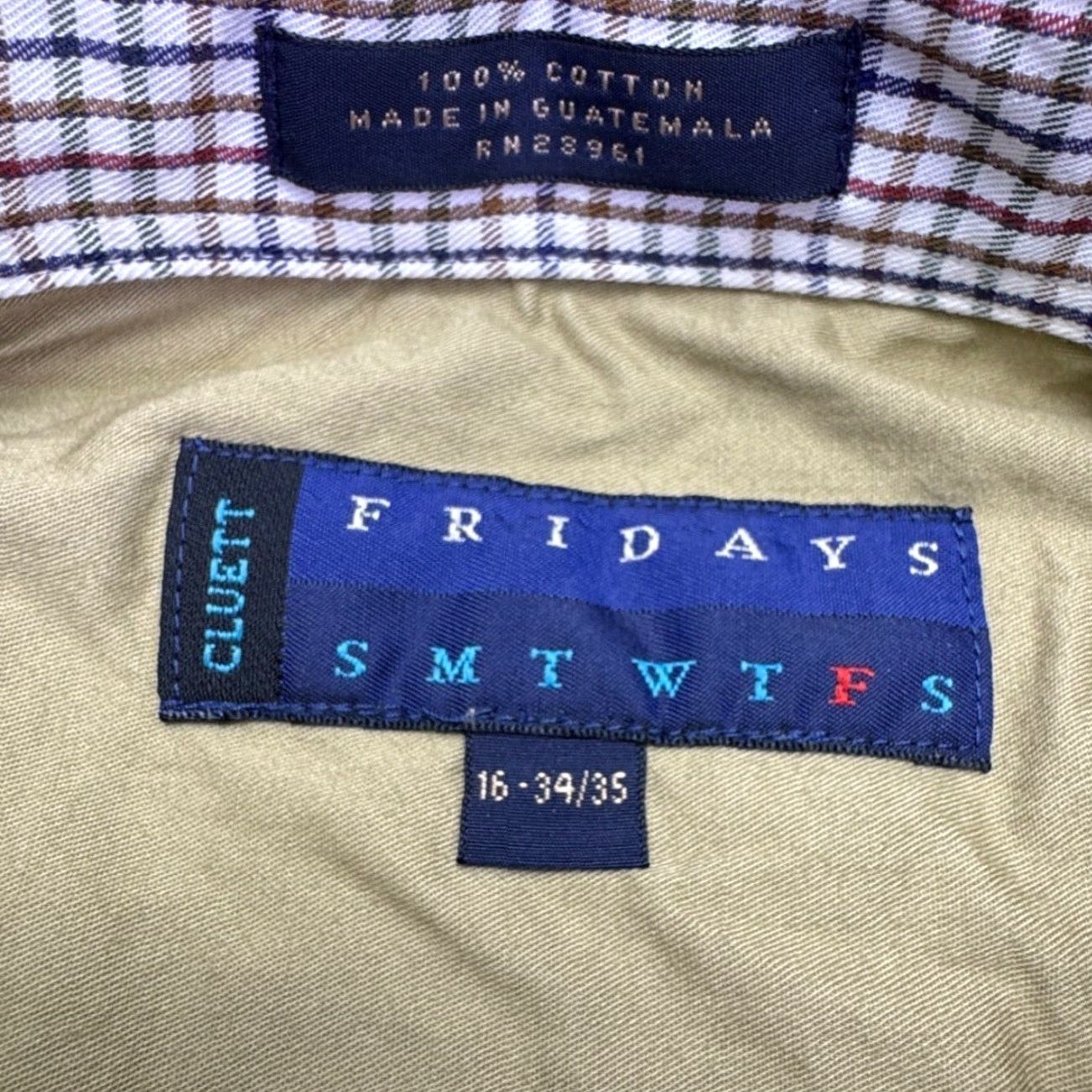 Vintage VINTAGE Fridays Cluett Button-Down Shirt Mens 16-34/35 Classic Fit Brown Plaid Casual Workwear Dress Shirt Menswear 100% Cotton Size US L / EU 52-54 / 3 - 2 Thumbnail