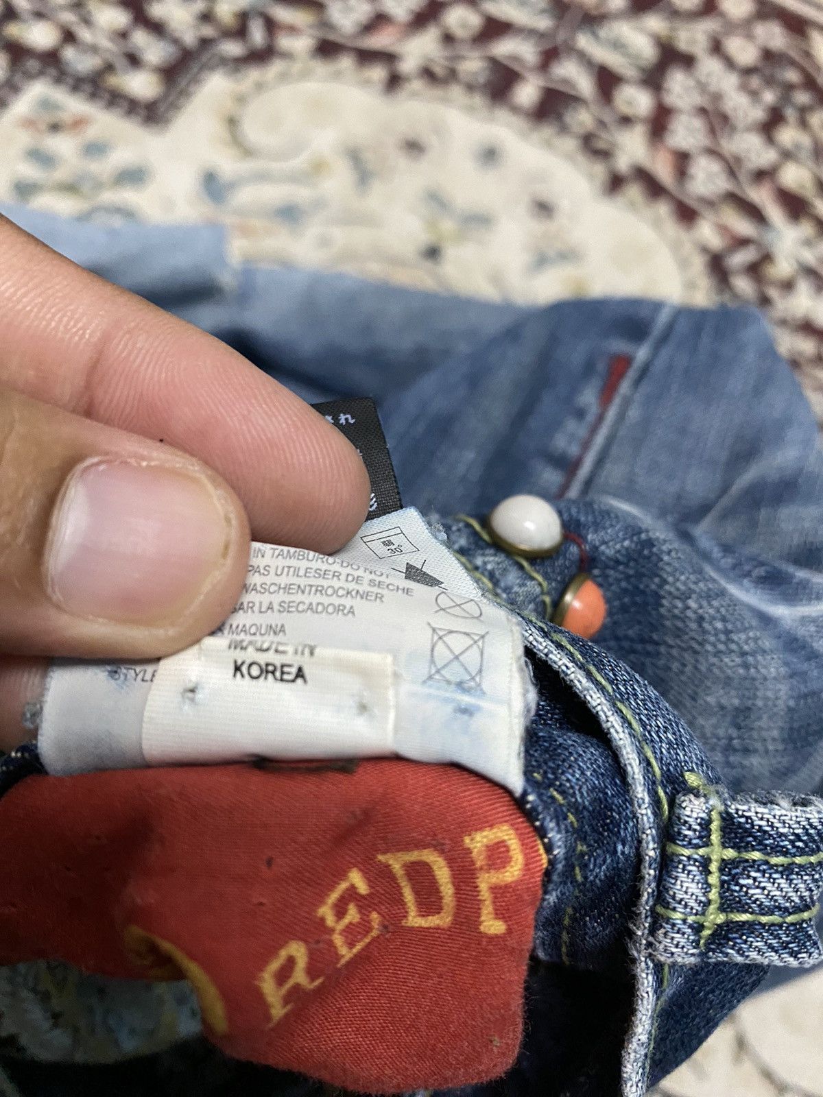 Japanese Brand X Red pepper distressed flare jeans