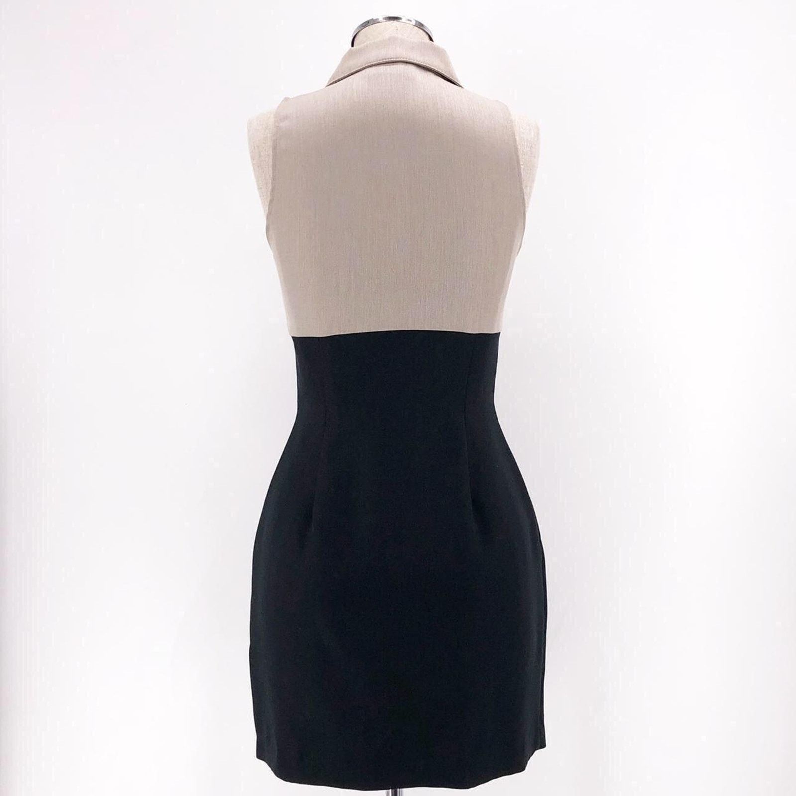 Vintage 90s two tone fitted mini dress 1990s vintage Size XS / US 0-2 / IT 36-38 - 3 Thumbnail