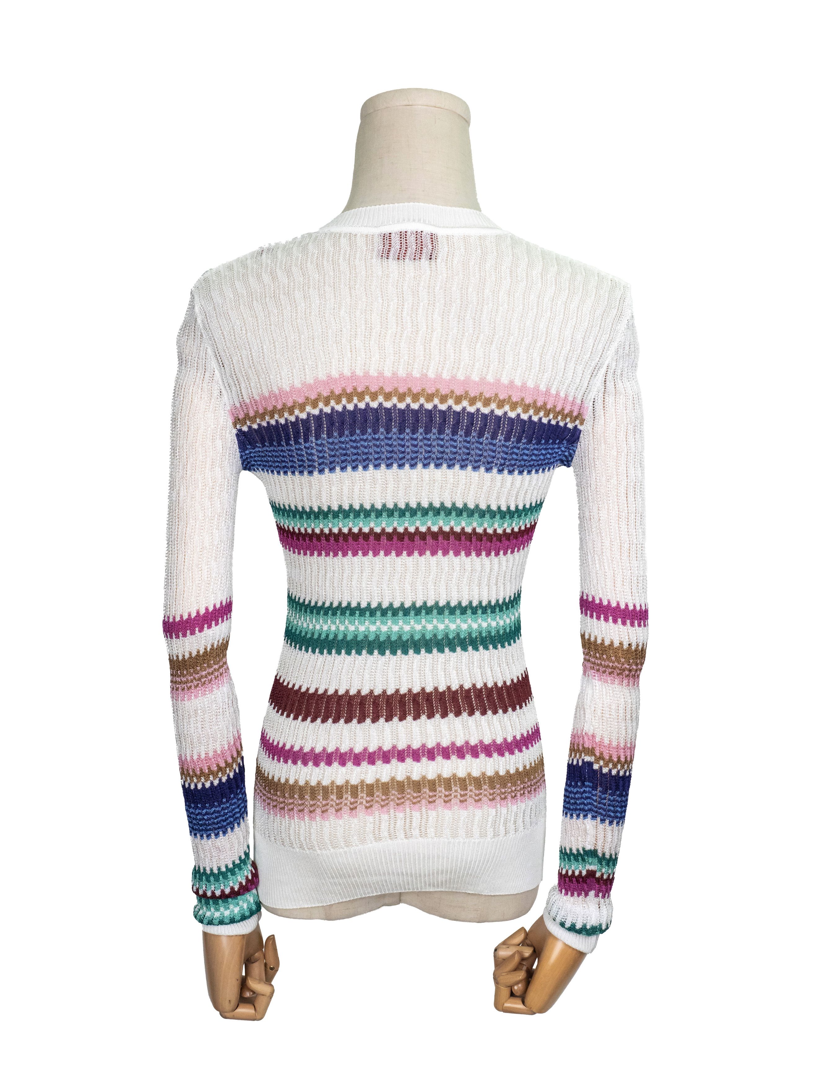 Missoni Missoni White V-neck Knitted Pullover with Mixed Patterns Size XS / US 0-2 / IT 36-38 - 2 Thumbnail