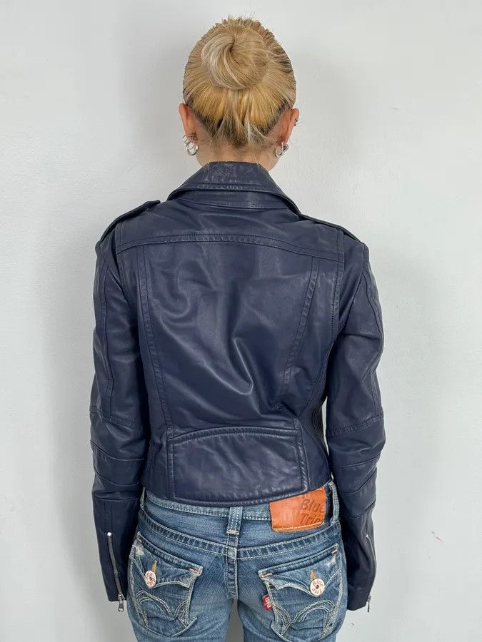 Pierre Balmain 2010s Pierre Balmain Perfecto Biker Blue Leather Jacket Size S / US 4 / IT 40 - 3 Thumbnail