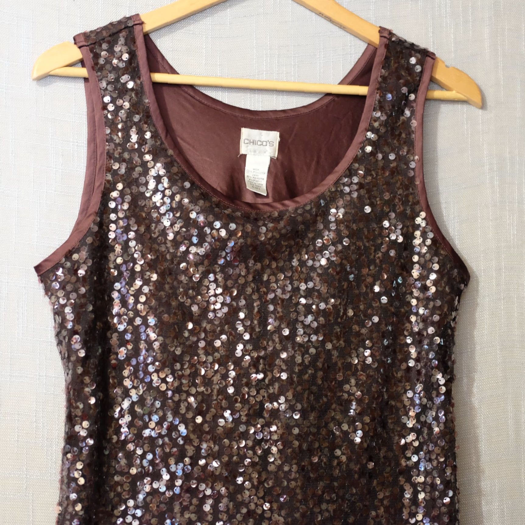 Vintage Chico's Tank Top Sequins Lined Sleeveless Dark Wine Women's 0 #H96-33 Size XS / US 0-2 / IT 36-38 - 2 Thumbnail