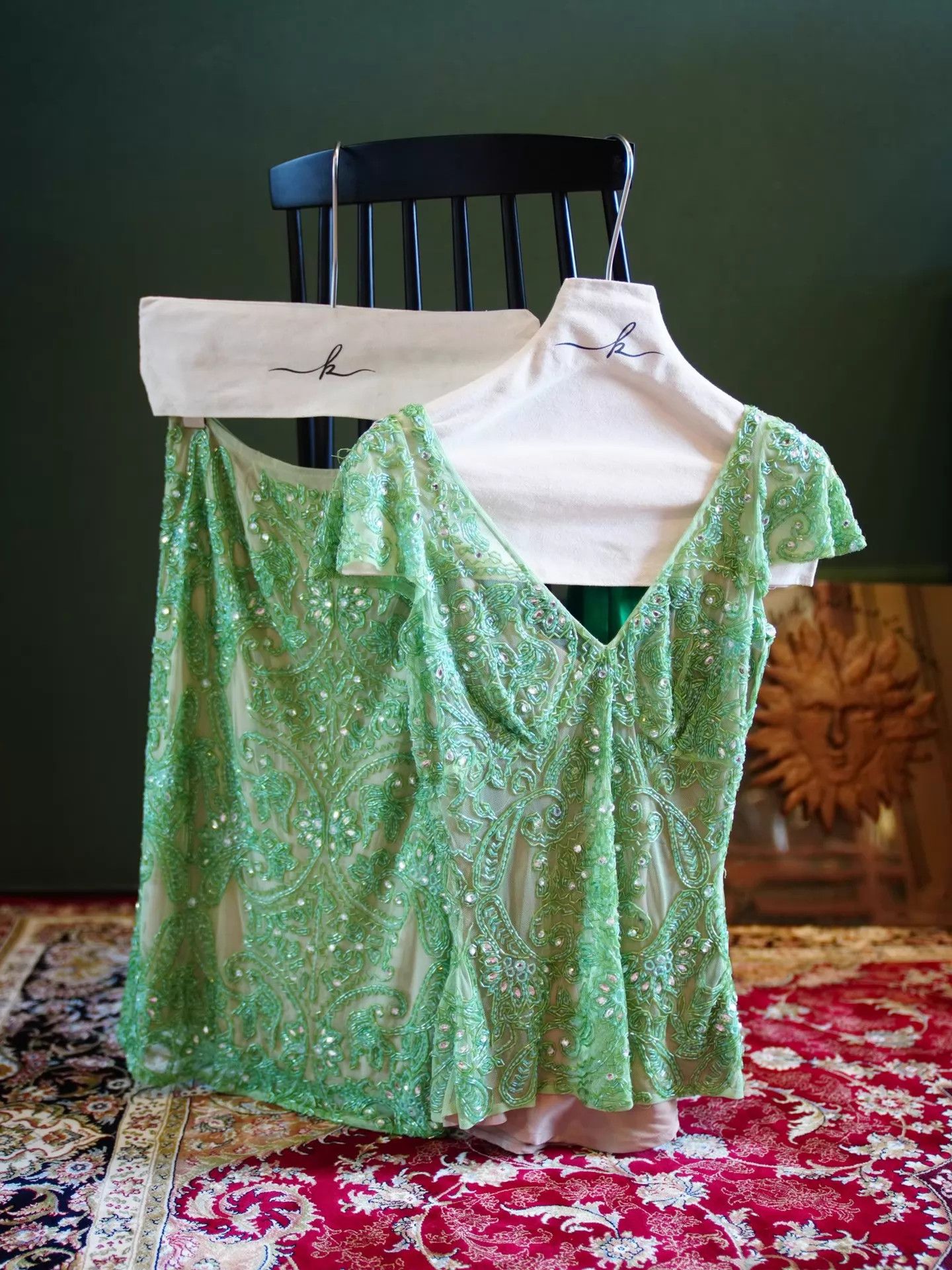 Other Vintage USA Green Silk Organza Hand Beaded Top & Skirt Set Size M / US 6-8 / IT 42-44 - 2 Thumbnail