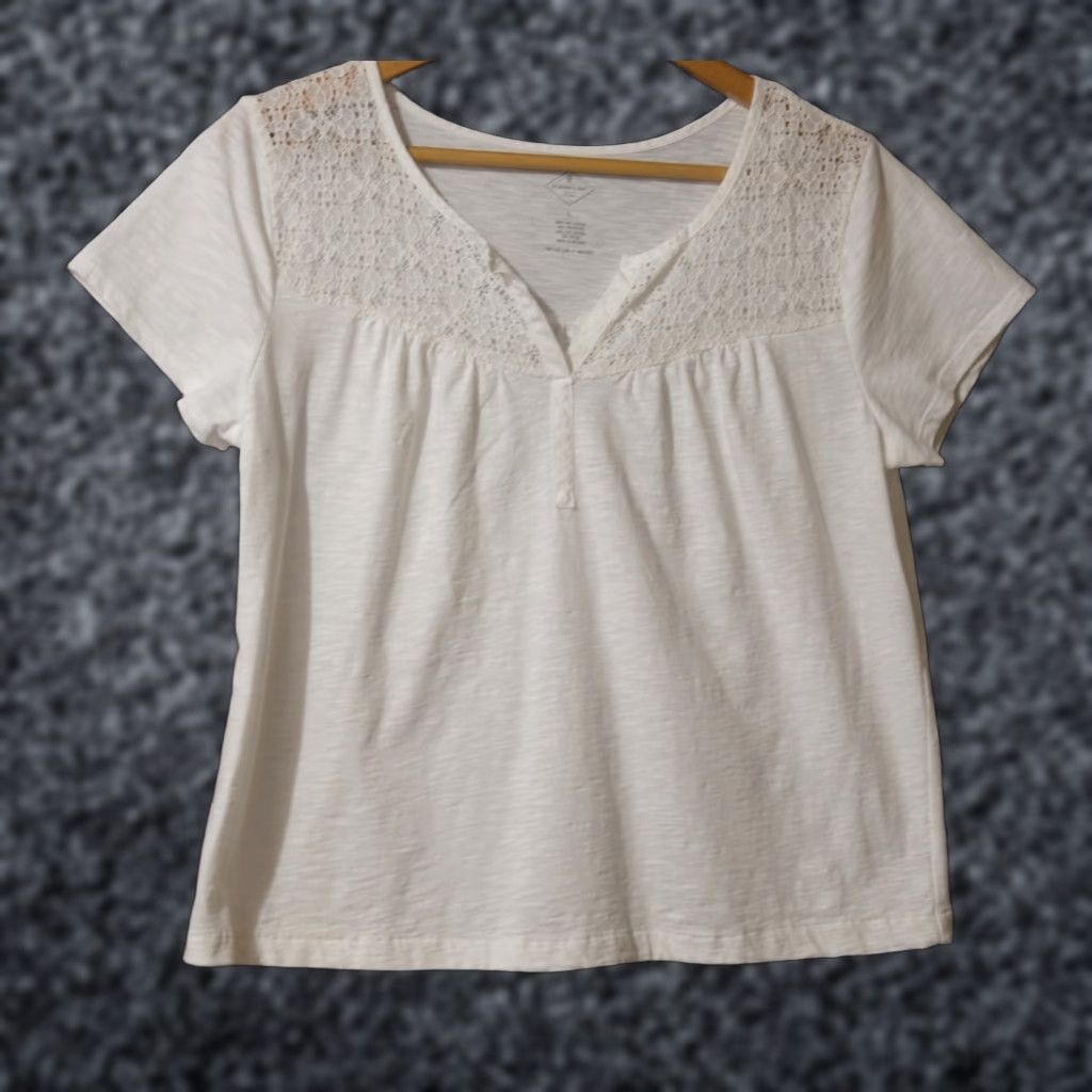 Vintage St. John's Bay Shirt Womens L White Lace Pullover Short Sleeve St. John's Bay Size L / US 10 / IT 46 - 1 Thumbnail