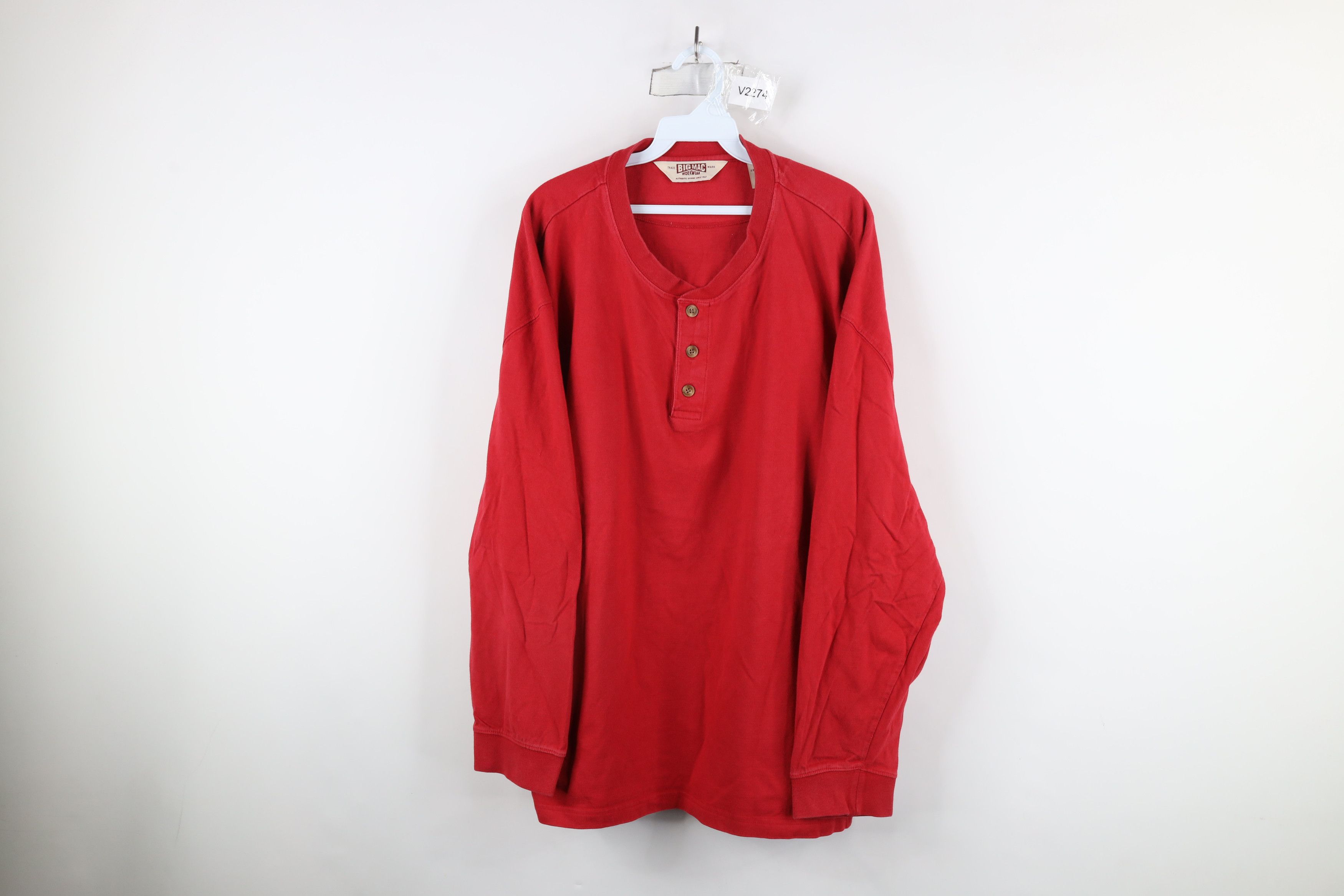 Big Mac × Vintage Vintage 90s Big Mac Workwear Heavyweight Henley T-Shirt Red Size US XXL / EU 58 / 5 - 1 Thumbnail