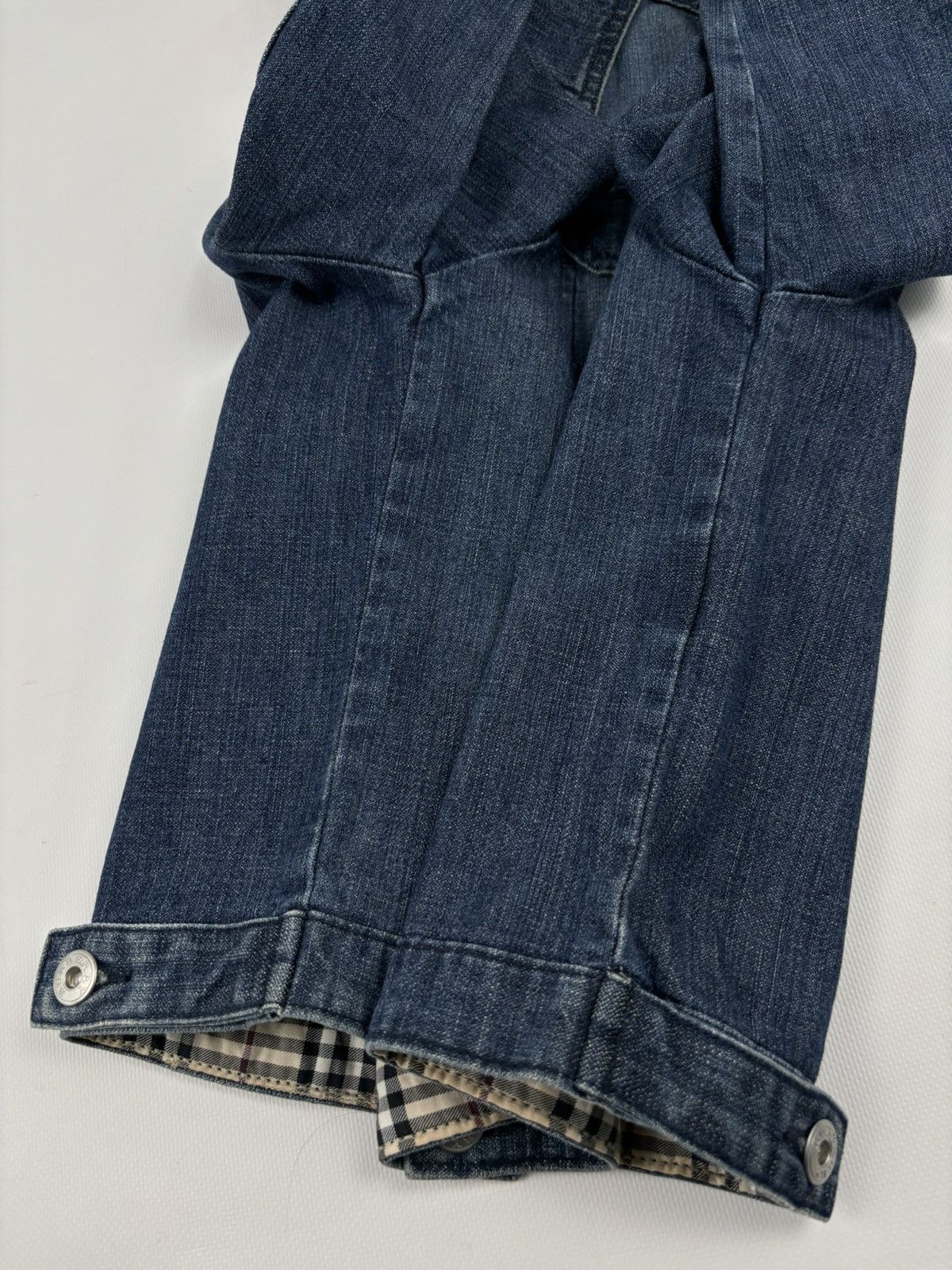 Burberry × Burberry Prorsum × Vintage BURBERRYS Nova Check Trim Denim Blue Trucker Buttons Jacket Jean Crop Bomber XS-S Size XS / US 0-2 / IT 36-38 - 21 Thumbnail