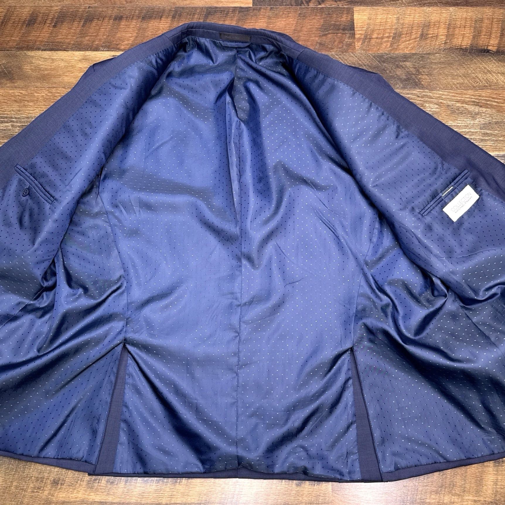 Vintage Michael Strahan Suit Jacket Blazer 50R Blue Wool Blend Men's Regular Notch Lapel Four-Button Double-Vented Solid Pattern Vintage No N/A Size 50R - 3 Thumbnail