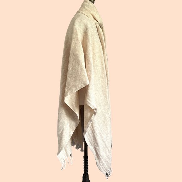Vintage Ivory Wool Fringed Cape w/ Scarf Coat - O/S, Reversible Size ONE SIZE - 8 Thumbnail