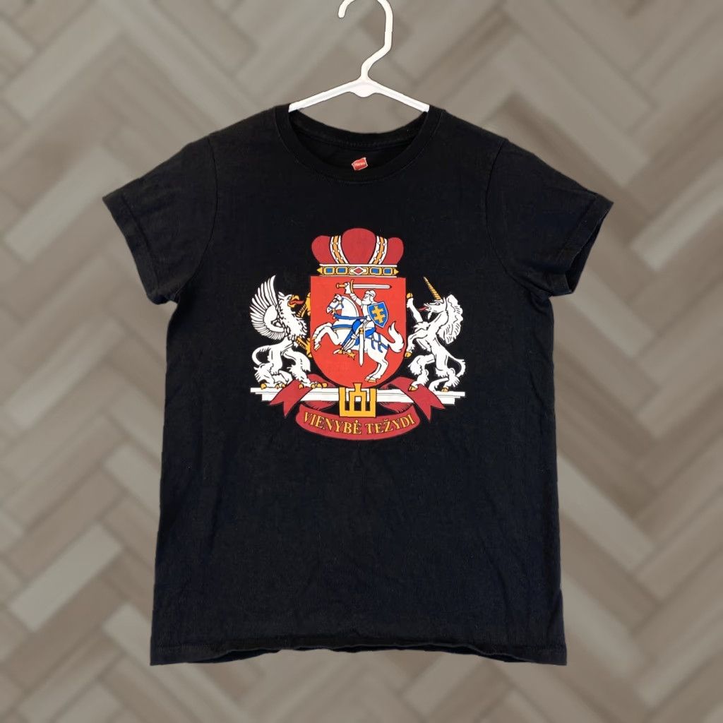 Hanes VINTAGE Lithuanian Coat of Arms T-Shirt—Lithuania Flag—Shirt—Women/S-Size—Black—65-31 Size S / US 4 / IT 40 - 1 Thumbnail