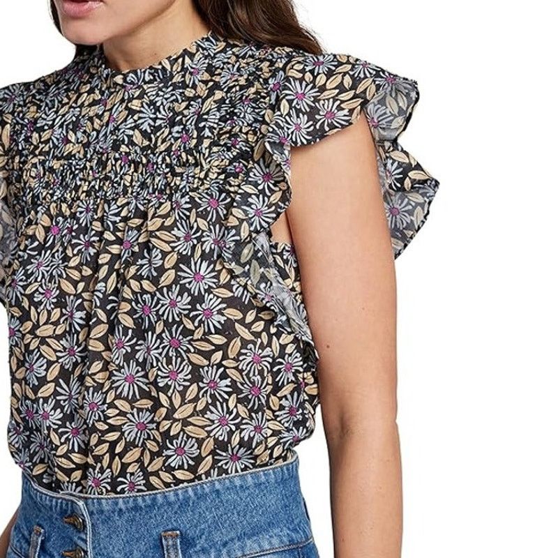 Joie Isa Reut Ruffled Embroidery Dot Smocked Floral Blouse Size S / US 4 / IT 40 - 4 Thumbnail