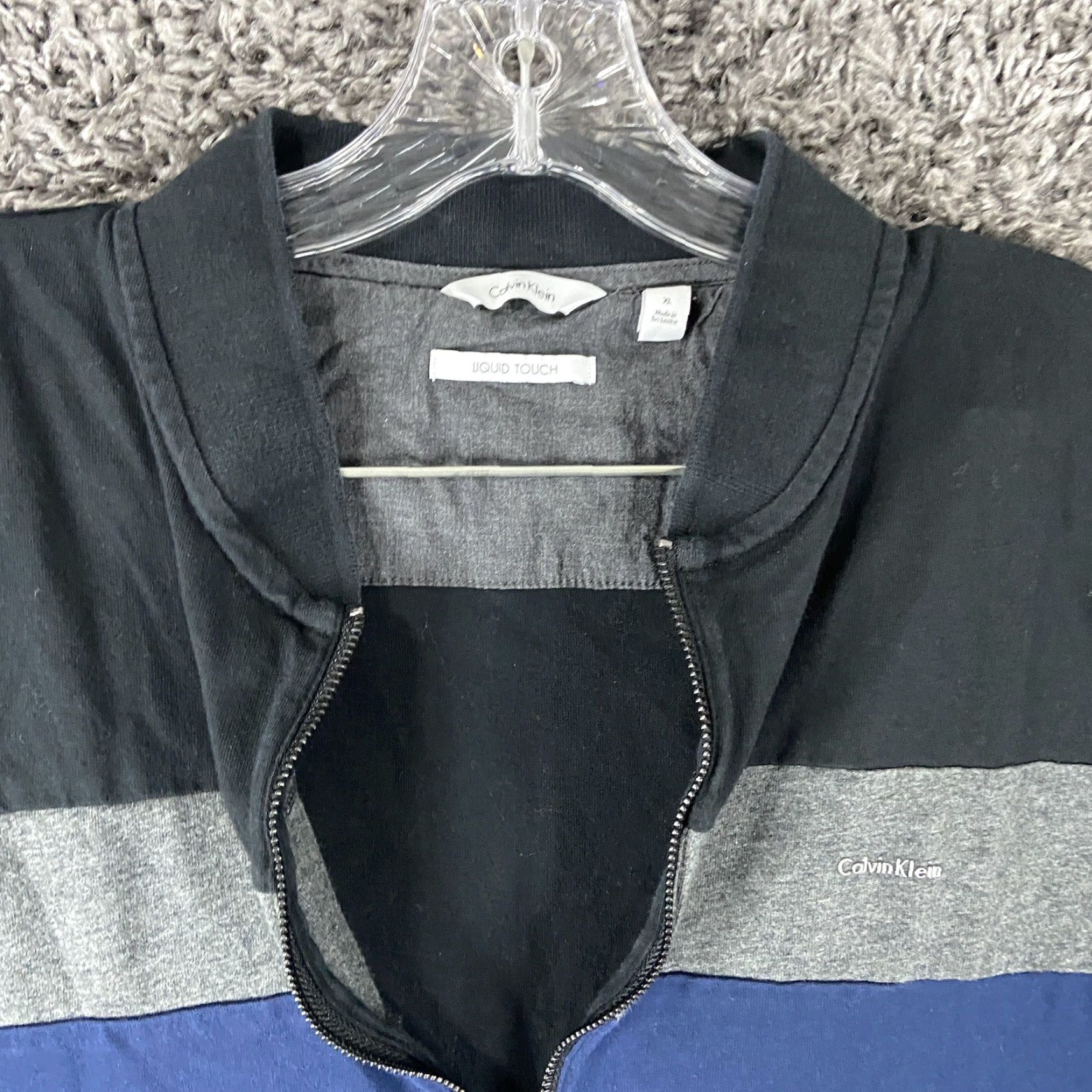 Calvin Klein Calvin Klein Liquid Touch Black Blue Fray Striped Short Sleeve 1/2 Zip Men’s XL T-Shirt Size US 36 / EU 52 - 5 Thumbnail