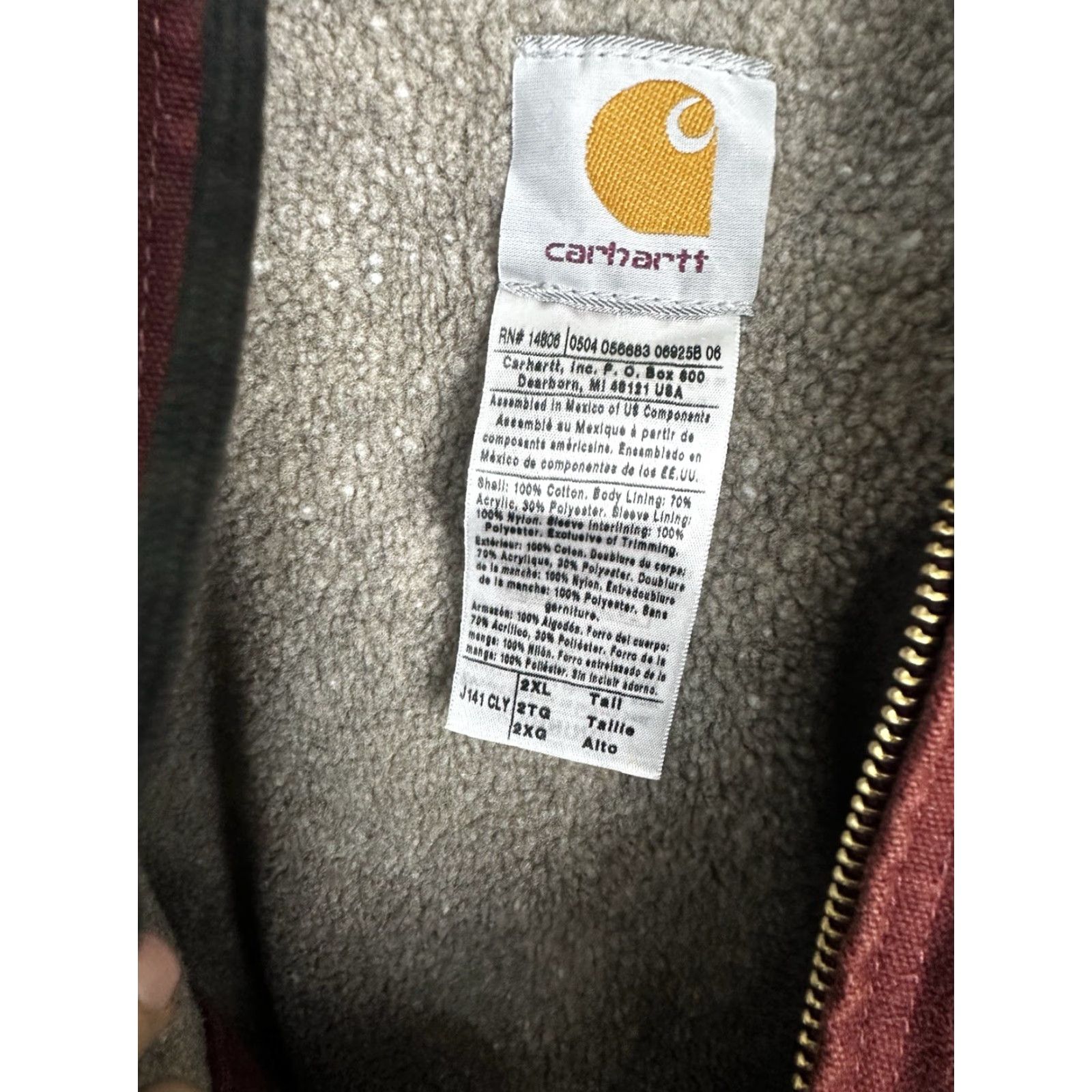 VINTAGE Carhartt Jacket J141 2XLT Rust Red Canvas Hooded Lined Parka Men}