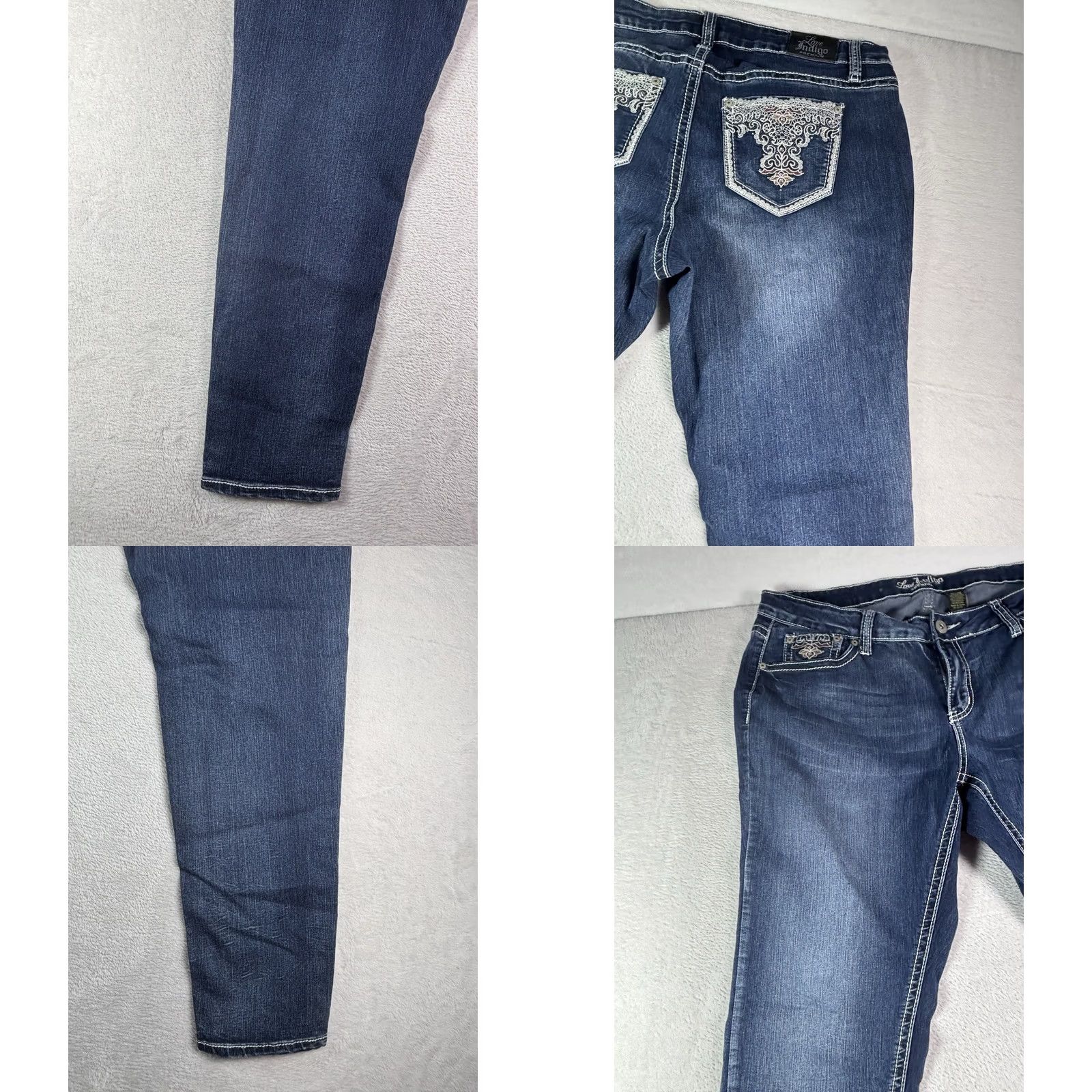 Vintage Love Indigo Premium Jeans Women's Jeans Cropped Dark Wash Embroidered Size 16W Mid Rise 5-Pocket Blue Denim Size 38" / US 16 / IT 52 - 9 Thumbnail