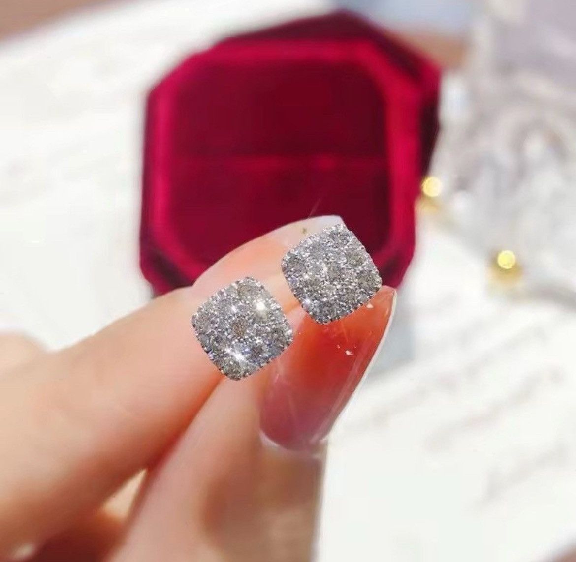 Jewelry Crystal Square earrings （1pairs） Size ONE SIZE - 1 Thumbnail