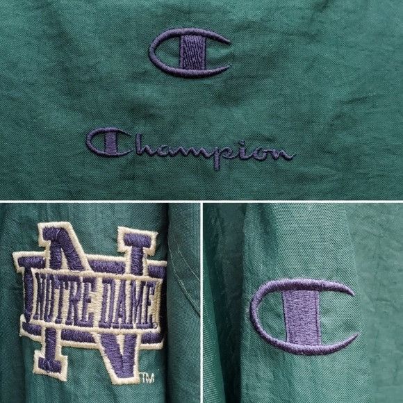 Champion Vintage 90s Champion Notre Dame Collegiate Green Navy Swishy Size US XL / EU 56 / 4 - 4 Thumbnail