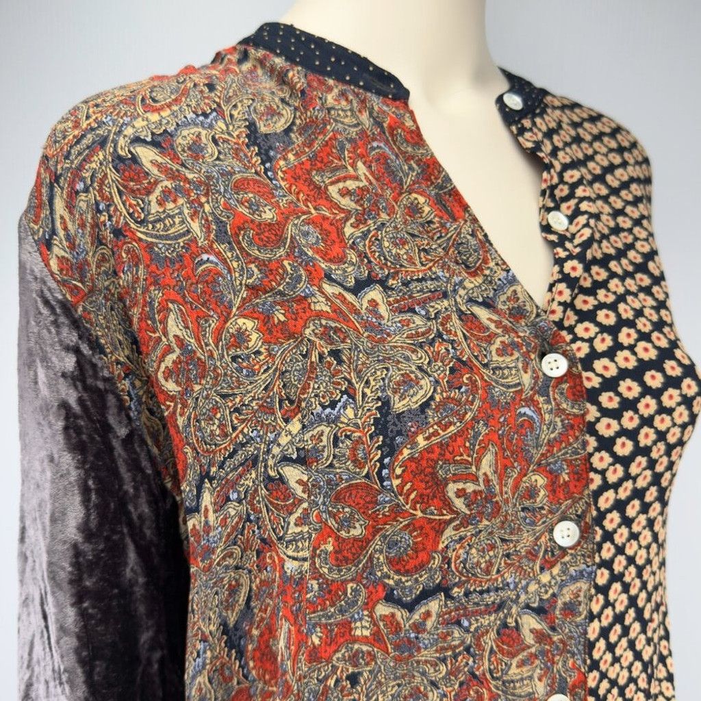 French Connection FRENCH CONNECTION Patchwork Dot Button-Up Shirt Blouse sz L Size L / US 10 / IT 46 - 2 Thumbnail