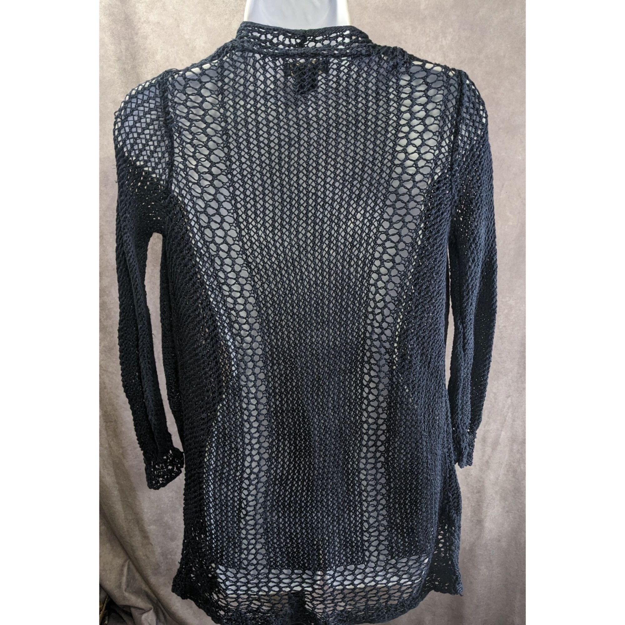 Lucky Brand Lucky Brand 90s Style Navy Open Knit Long Sleeve Cardigan Sw Size S / US 4 / IT 40 - 2 Thumbnail