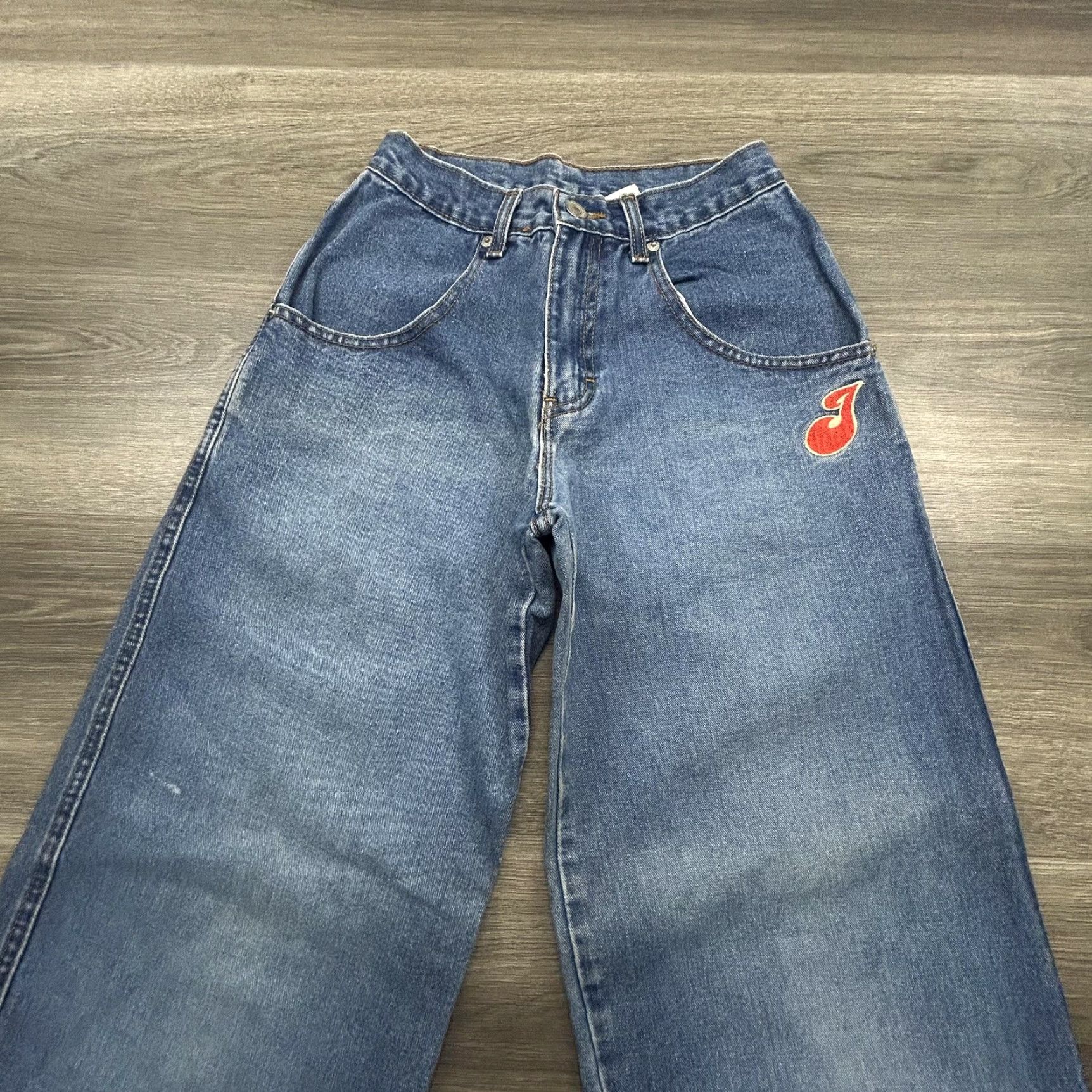 Jordache VINTAGE Jordache Jeans Womens High-rise Wide-Leg 3/4 26x30 Blue Y2K Denim Baggy Relaxed 100% Cotton Red J Patch Womens Size 26" / US 2 / IT 38 - 3 Thumbnail