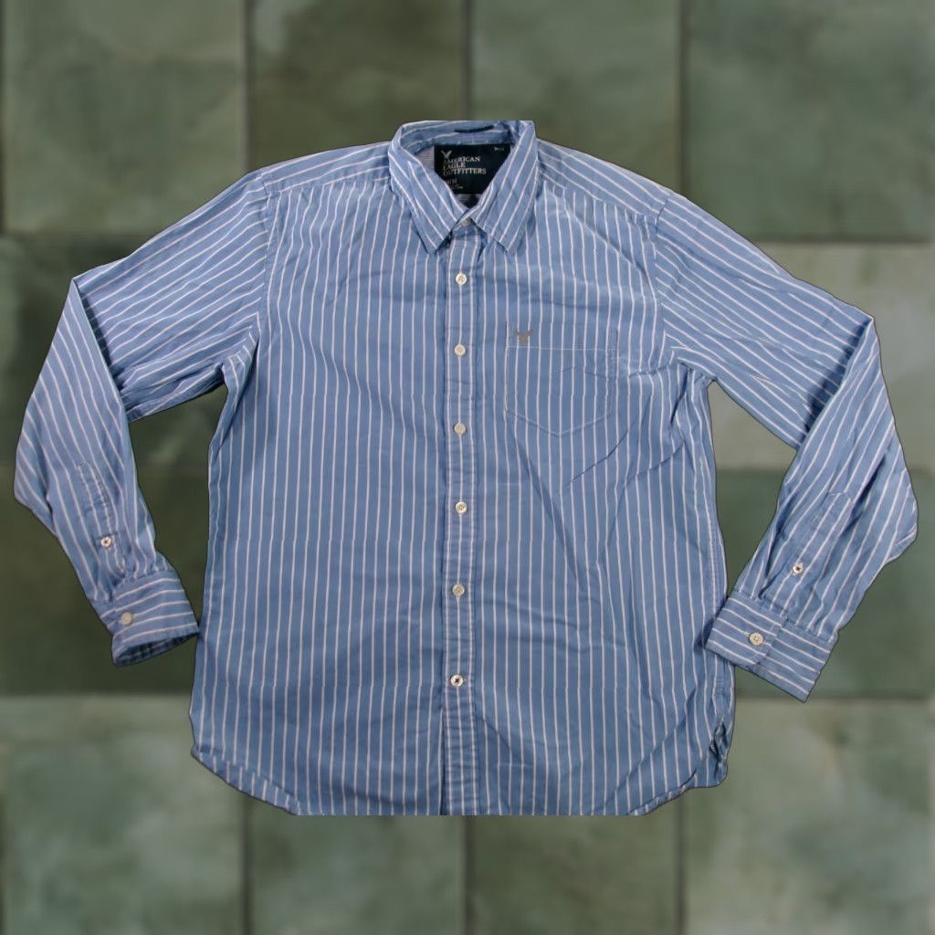 American Eagle Outfitters VINTAGE American Eagle Outfitters Shirt Mens Medium Blue Striped Athletic Fit Office Casual Work Size US M / EU 48-50 / 2 - 1 Thumbnail
