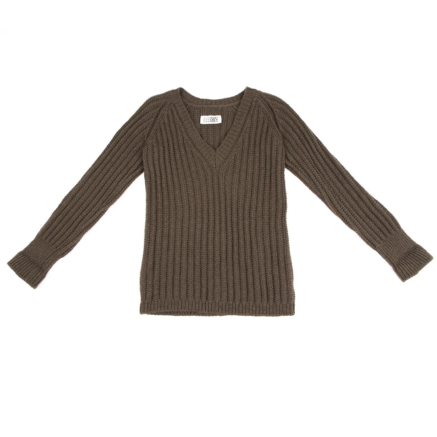 Maison Margiela Wool V-Neck Knit Sweater in Brown, Size S Size US S / EU 44-46 / 1 - 2 Thumbnail