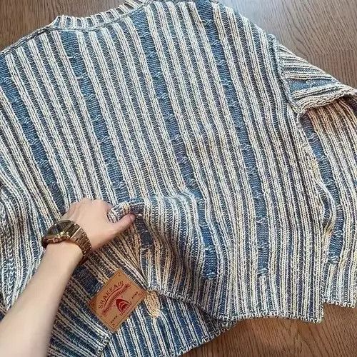 Designer Streetwear Retro Knitted Striped Loose Sweater Pullover Size US L / EU 52-54 / 3 - 5 Thumbnail
