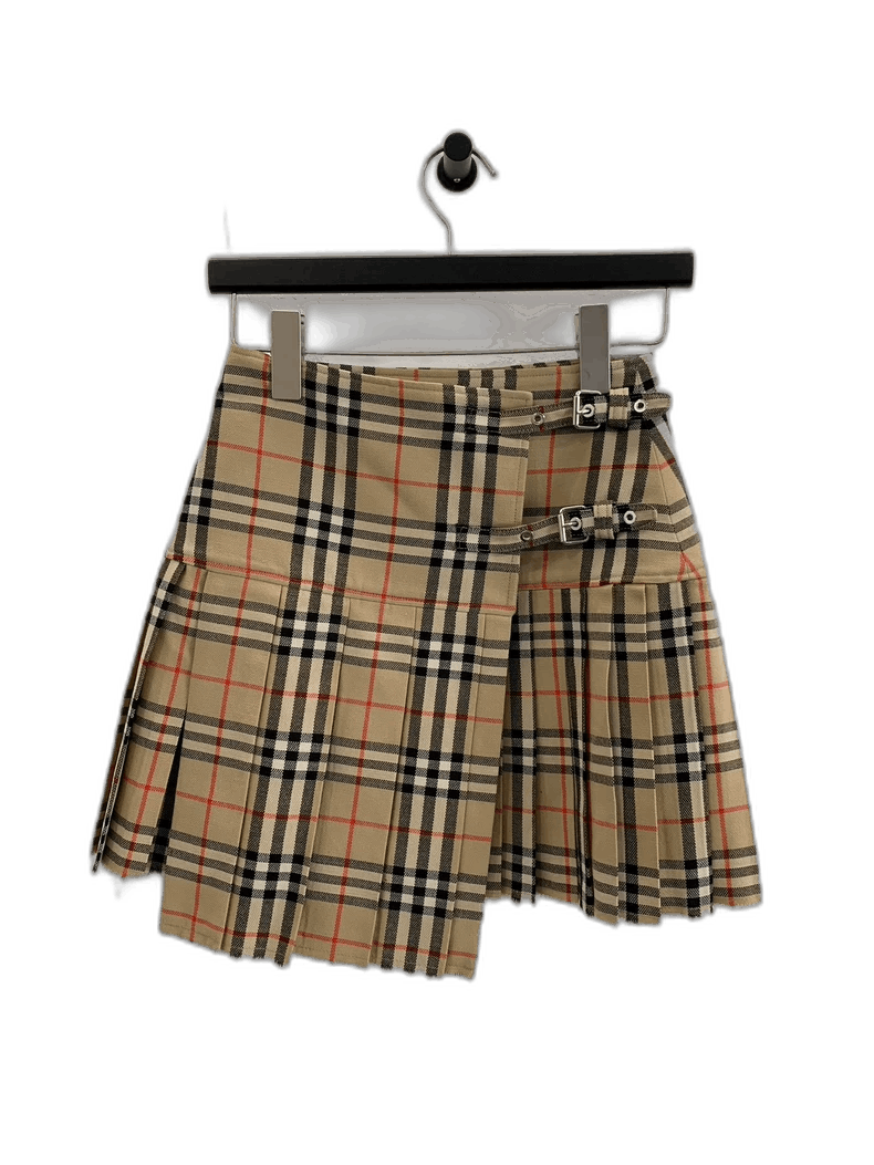 Burberry Classic Plaid Wool Pleated Skirt