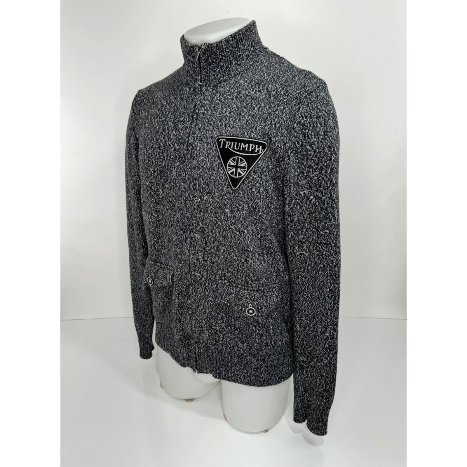 Lucky Brand Lucky Brand Mens M Full Zip Sweater Jacket / Leather? No, Cotton / Black Gray White / Full Zip / Motorcycle Theme Size US M / EU 48-50 / 2 - 3 Thumbnail