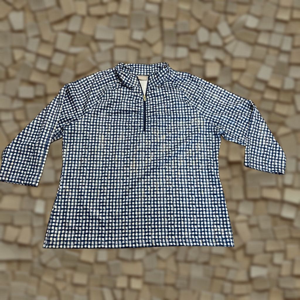 Vintage Chico's Shirt, Women, Long Sleeve, 1/4 Zip Up, Sparkle, Blue White, Size 12, Casual Travel, Men's? Wait. Size XL / US 12-14 / IT 48-50 - 1 Thumbnail
