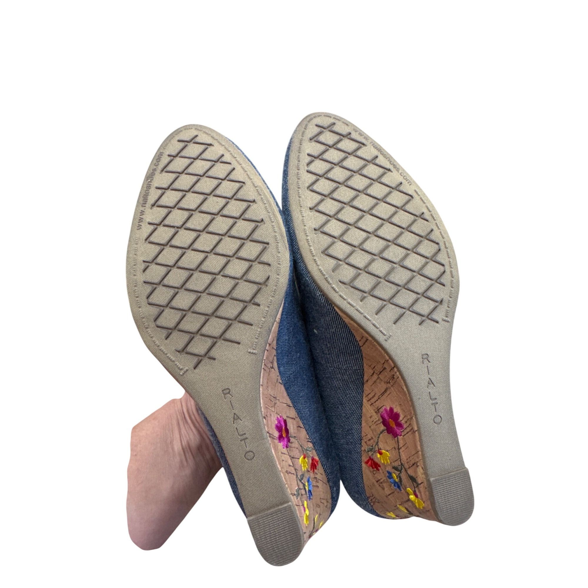 Designer Rialto Womens Blue Denim Floral Cork 3" Wedge Heel Shoes Siz Size US 9.5 / IT 39.5 - 8 Thumbnail