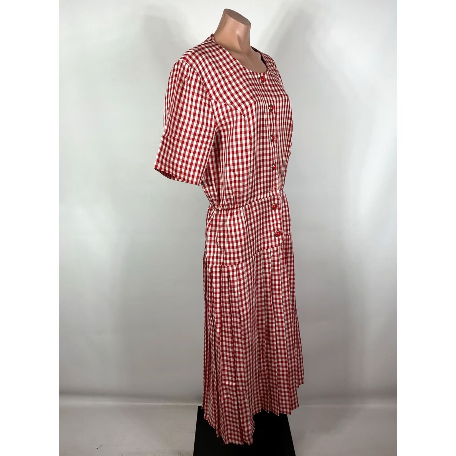Vintage Vtg 80s Dress Western Cowgirl Red Checkered Midi A-Line Button Down sz L Size L / US 10 / IT 46 - 4 Thumbnail