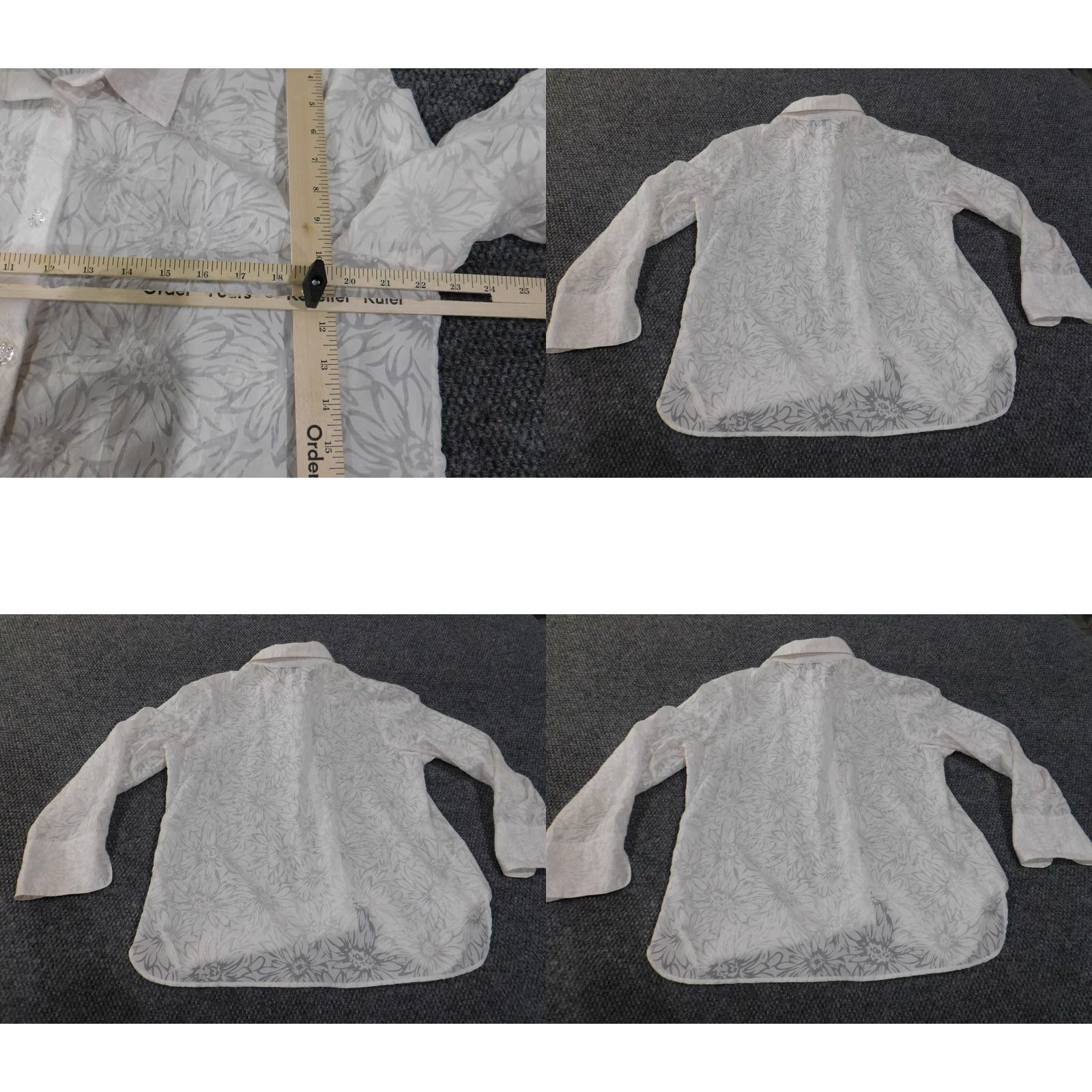 Vintage Susan Graver Button-Up Shirt Womens Large White Floral Sheer Knit Polyester Casual Long Sleeve Collared Size L / US 10 / IT 46 - 8 Thumbnail