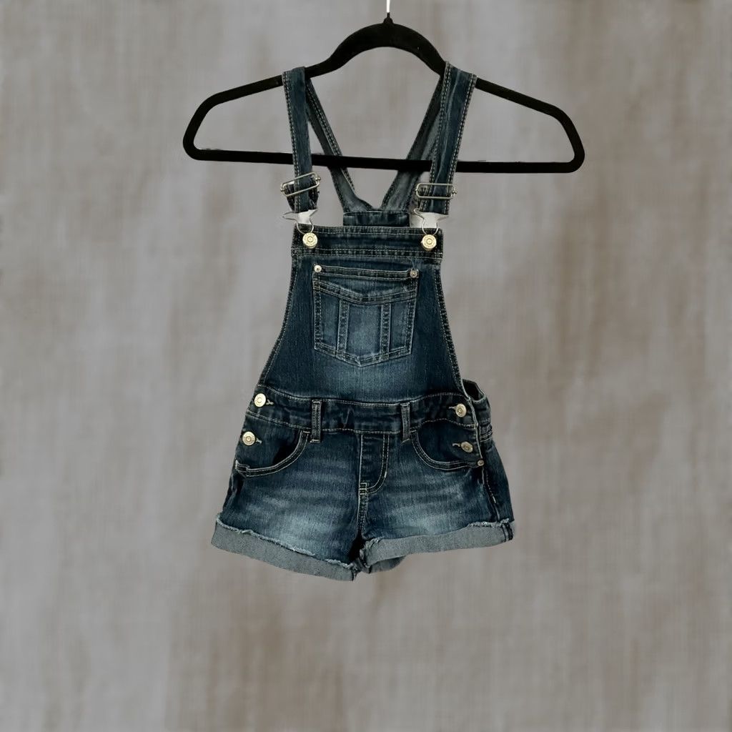 Jordache Jordache Denim Overalls Juniors Size 7/8 Y2K 90's Distressed Blue Cuffs Women's Overall Sleeveless Square Neck Pockets Regular 90s Summer Spring Blue Size 40" / US 18 - 1 Thumbnail