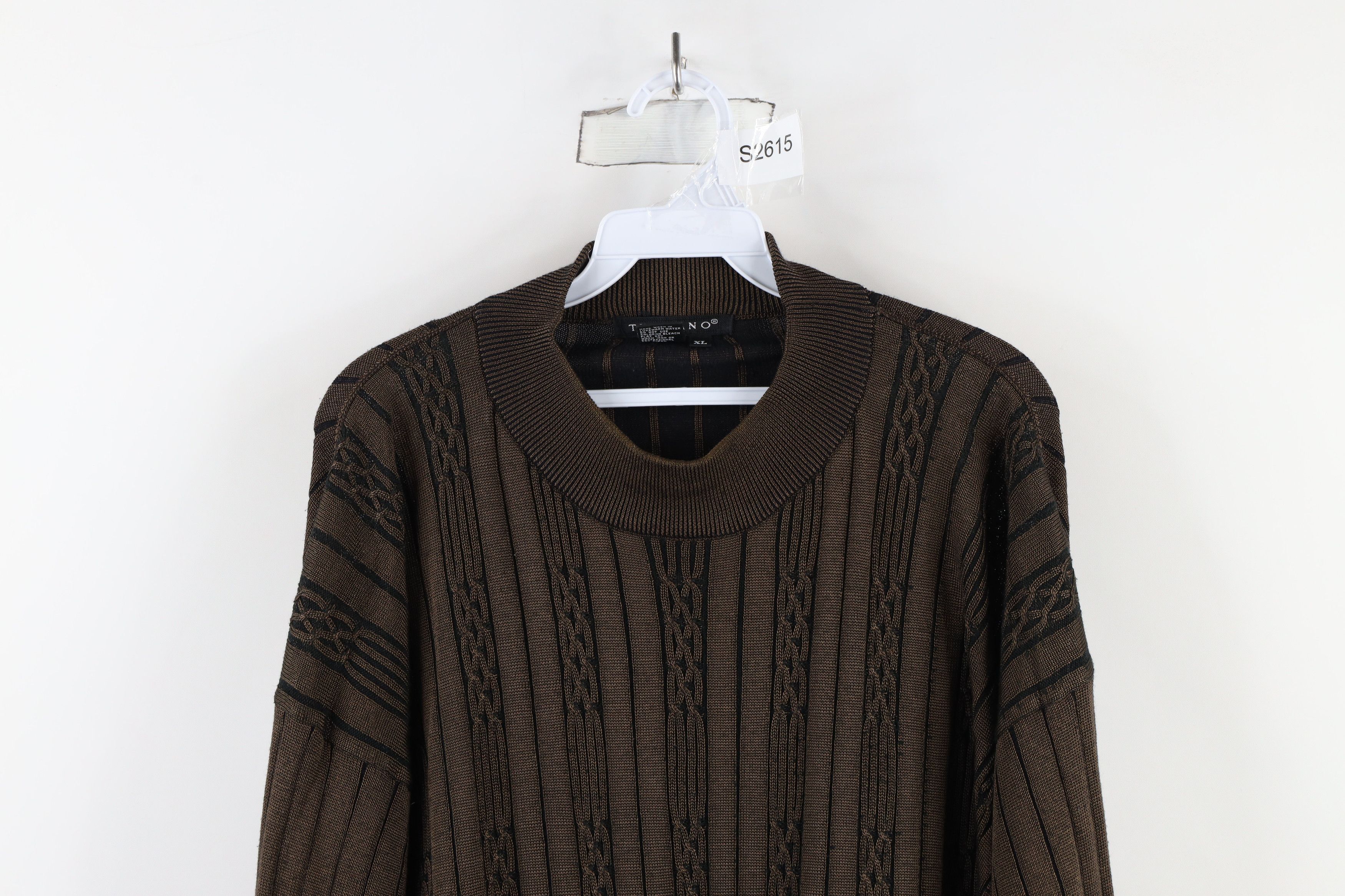 Vintage Vintage 90s Streetwear Cable Knit Mock Neck Sweater Brown Size US XL / EU 56 / 4 - 2 Thumbnail