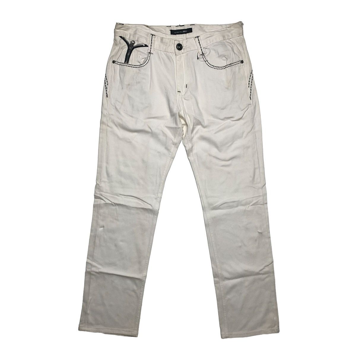 Vintage Lolita & Co White Pants Multi Zipper Detail Contrast Stitch Size US 32 / EU 48 - 1 Thumbnail