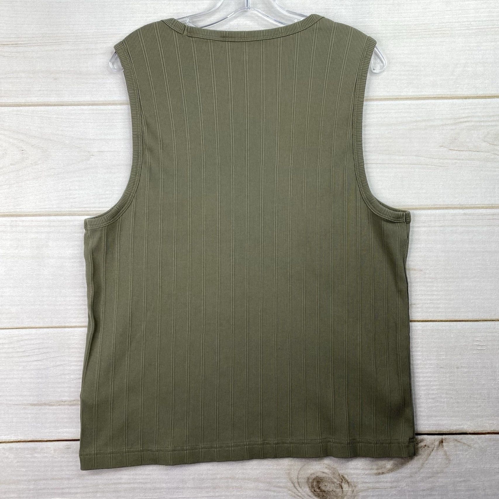 Abercrombie & Fitch Abercrombie & Fitch Tank Top Womens L Olive Green Ribbed Relaxed Fit 90s Casual Cotton Blend Knit Sleeveless Scoop Neck Strappy Sleeve Short Size L / US 10 / IT 46 - 8 Thumbnail