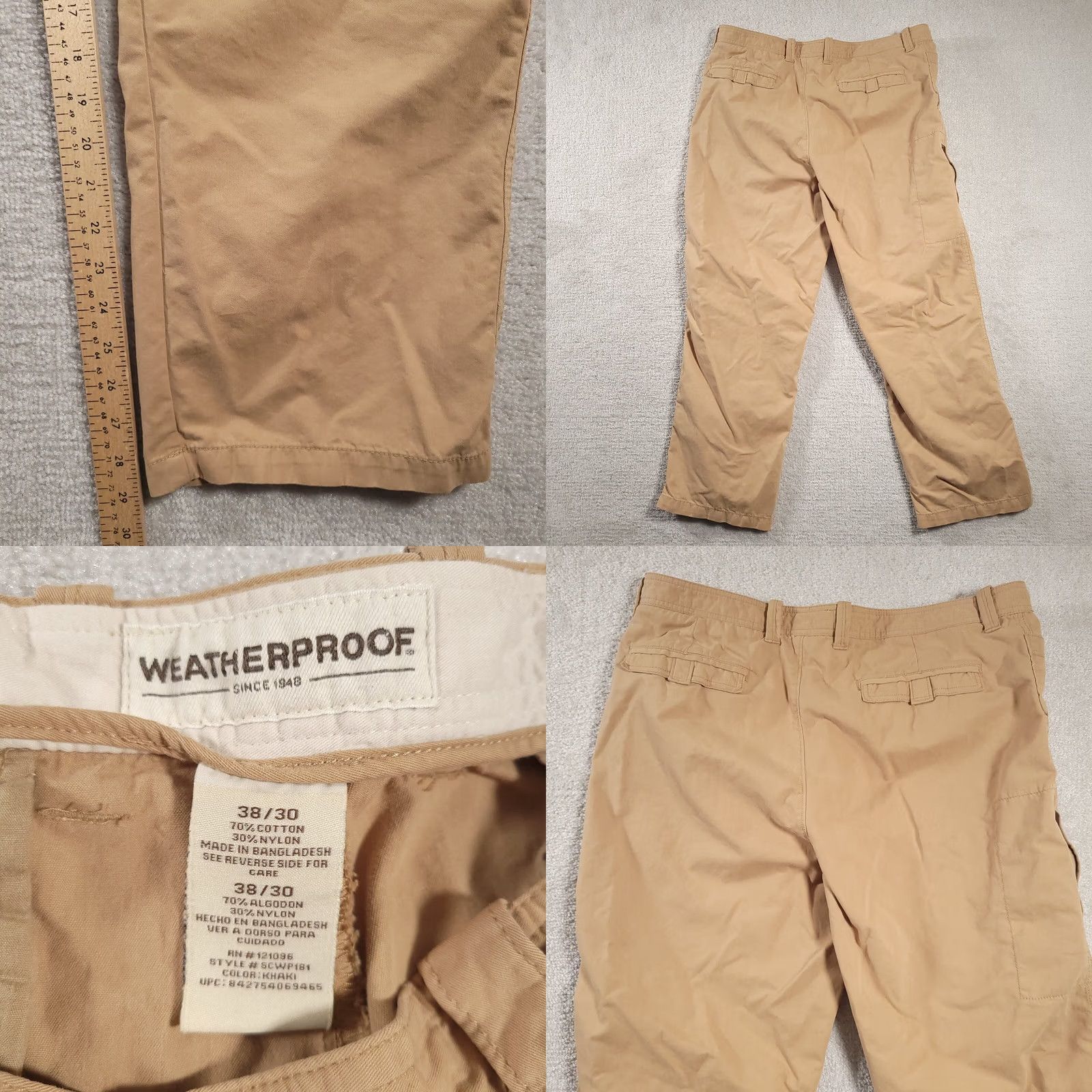 Weatherproof Weatherproof Pants Mens 38/30 Tan Khaki Cargo Zip Pocket Cargo Pants Mens 38 Regular Belt Loops Brown 29 In Inseam Size US 38 / EU 54 - 8 Thumbnail