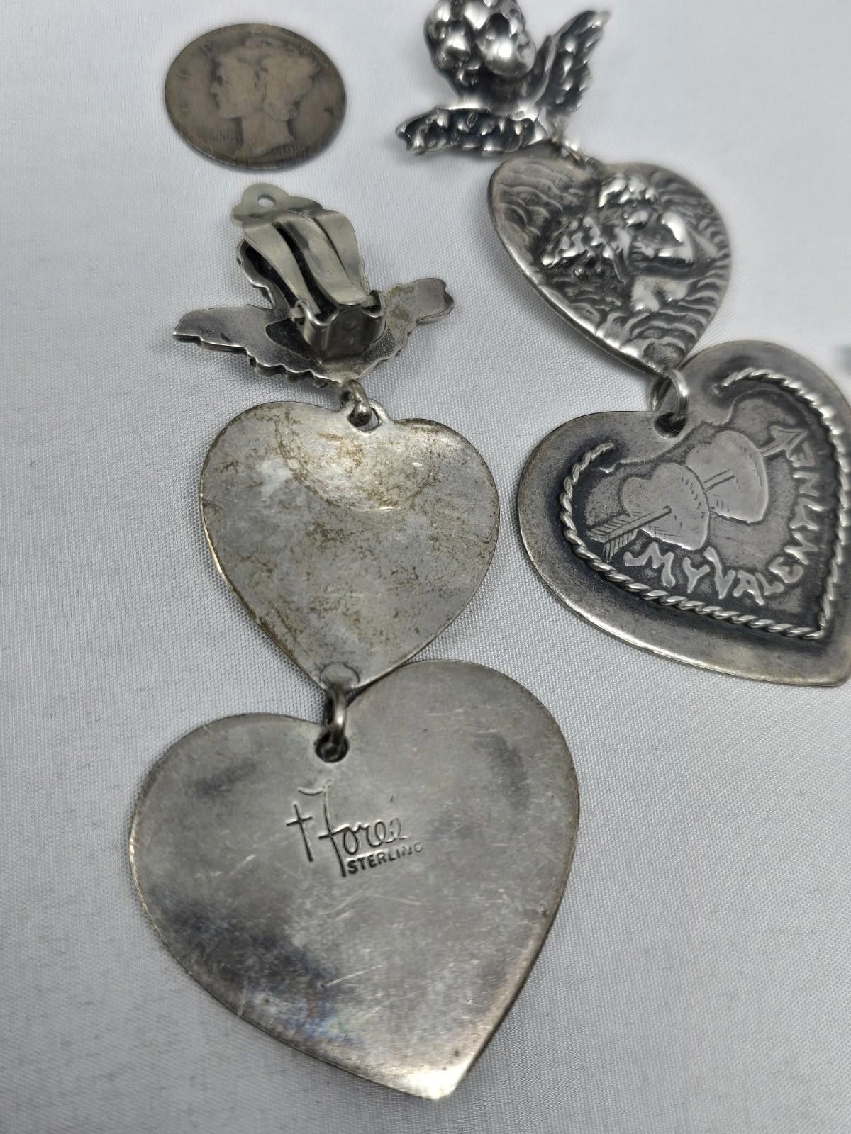Sterling Silver T Foree Sterling Valentine Cupid Heart Earrings & Pin Set Size ONE SIZE - 7 Thumbnail