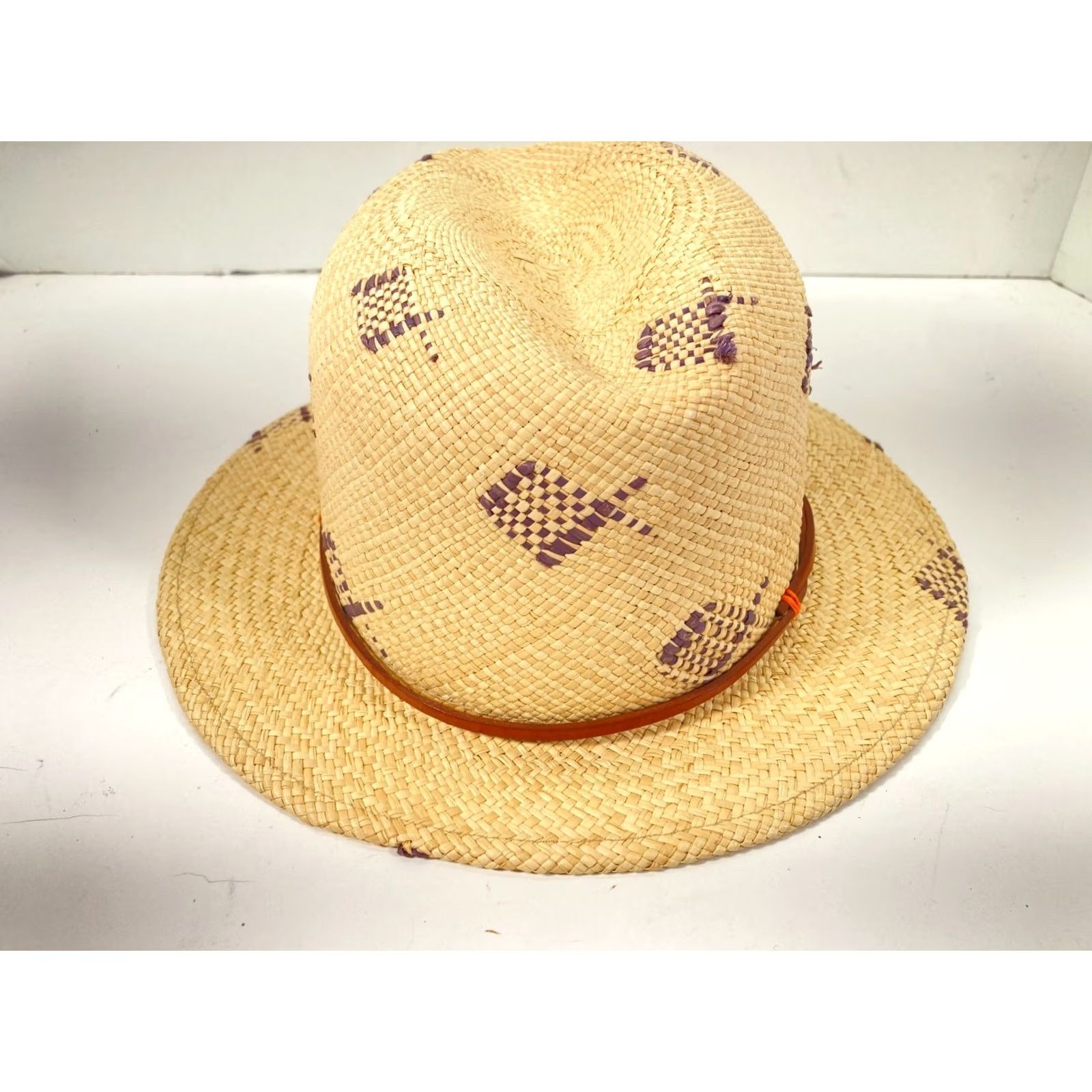 Brooks Brothers VINTAGE Brooks Brothers Panama Fedora Straw Hat Mens S/M Beige Fish Print Western Cowboy Size ONE SIZE - 7 Thumbnail