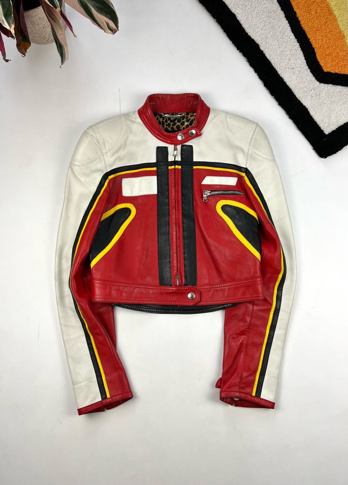 image of Archival Clothing x Dolce Gabbana Ss2001 Runway Biker Leather Motorcycle Jacket Archive in Red/Whit