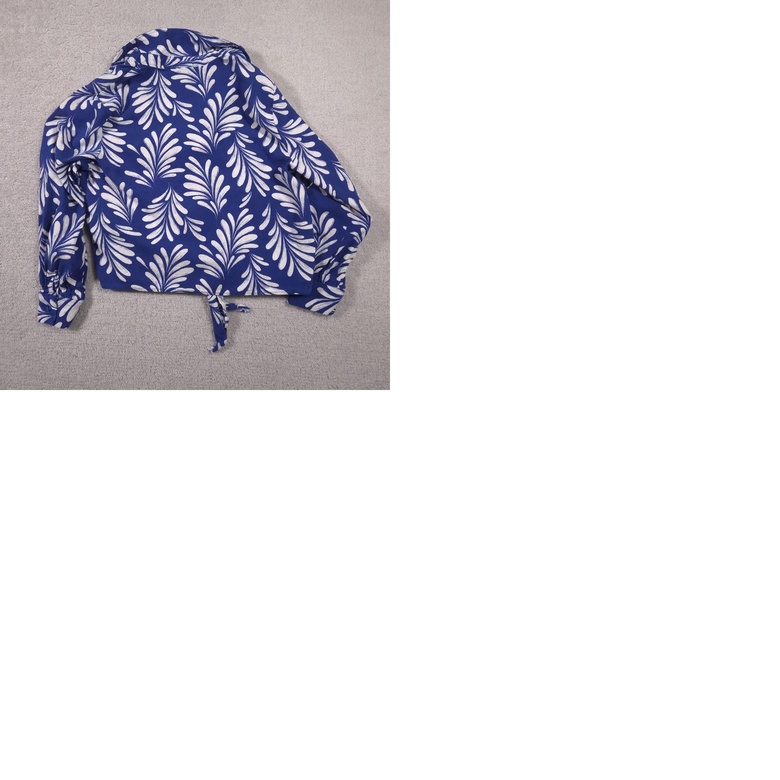 Ellen Tracy Ellen Tracy Blouse Womens Large Blue White Leaf Print Tie Front Linen Top Size L / US 10 / IT 46 - 9 Thumbnail