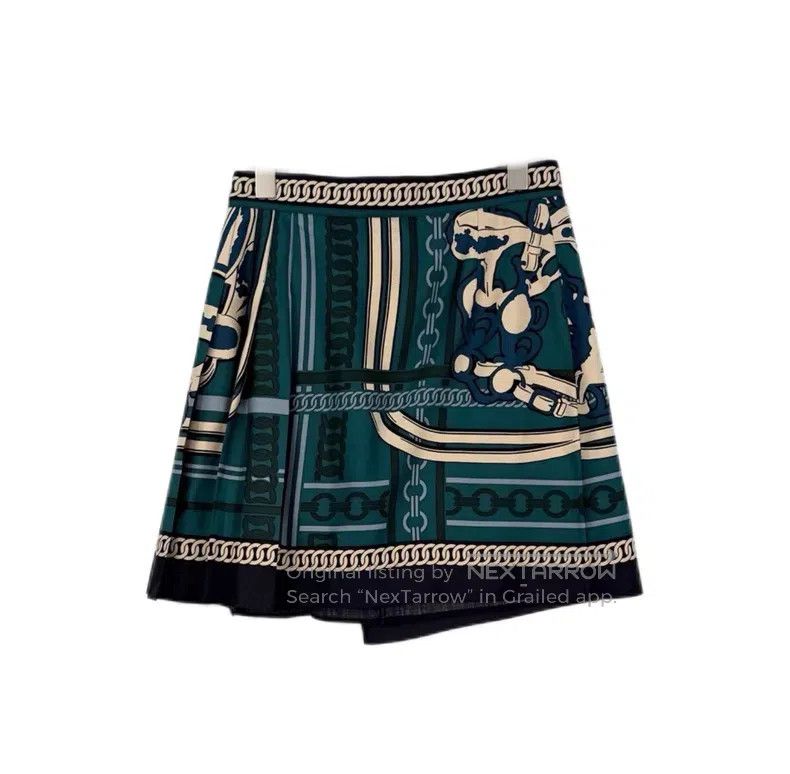 Hermes Hermes Green Chain Pattern Metal Buckle Silk Short Skirt Size 24" / US 00 / IT 34 - 2 Thumbnail