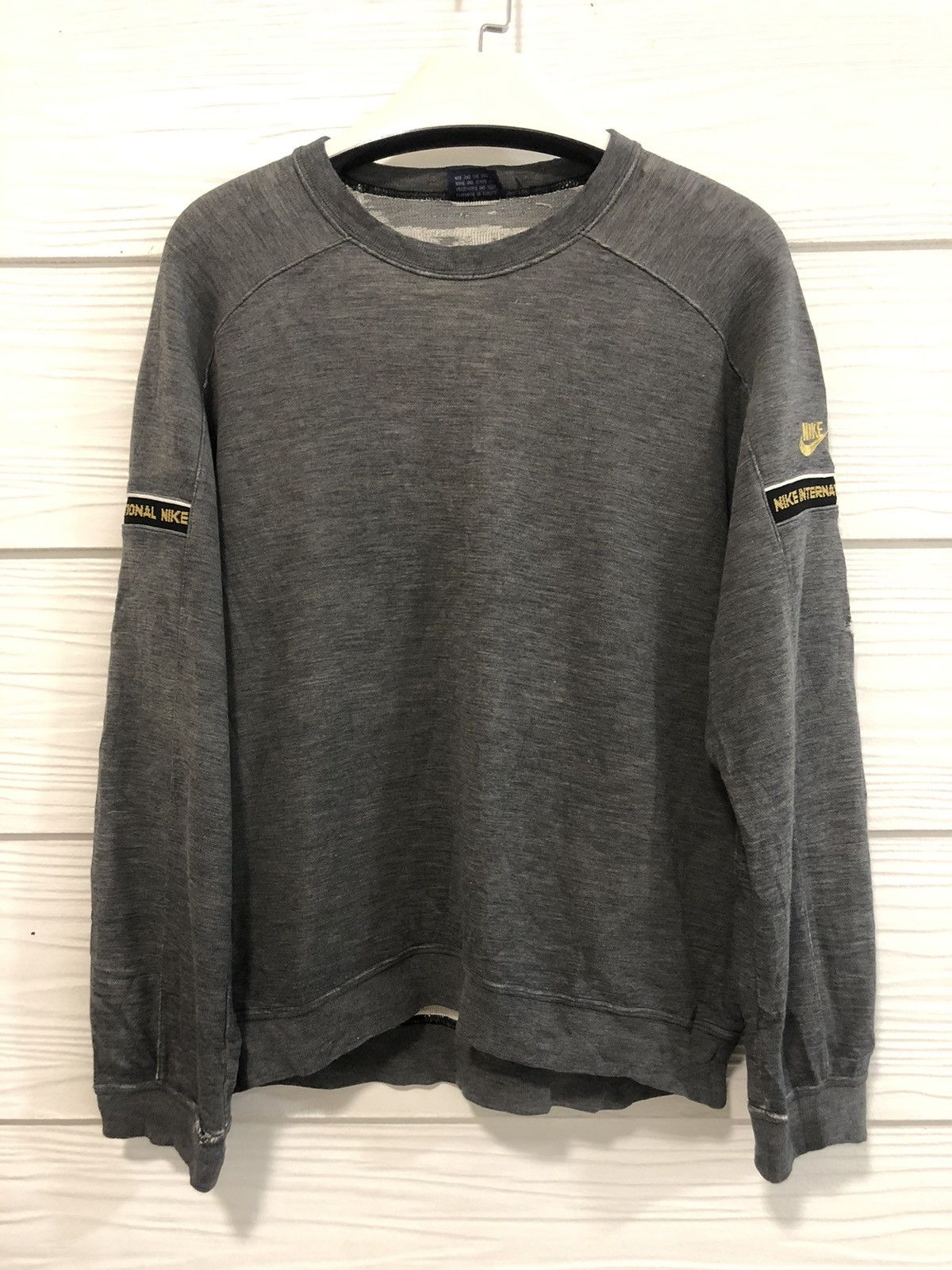 image of 80’S Faded Distressed Nike International Sweatshirt in Grey, Men's (Size Medium)