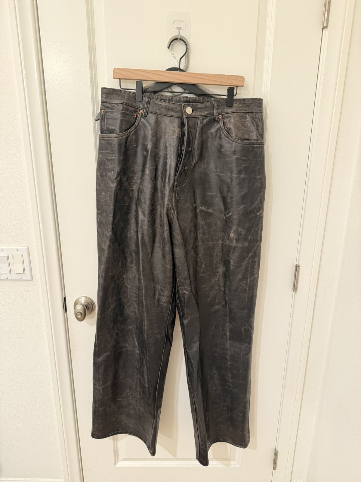 Vetements Vetements Calf Leather Pants – Natural Patina – Size M Size US 33 - 2 Thumbnail