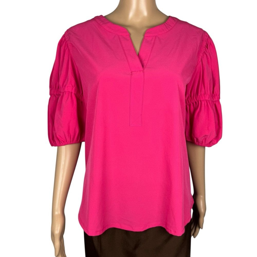 Chicos New Chico's Short Puff Sleeve Pink Blouse Size 2 US 12 Size XL / US 12-14 / IT 48-50 - 1 Thumbnail