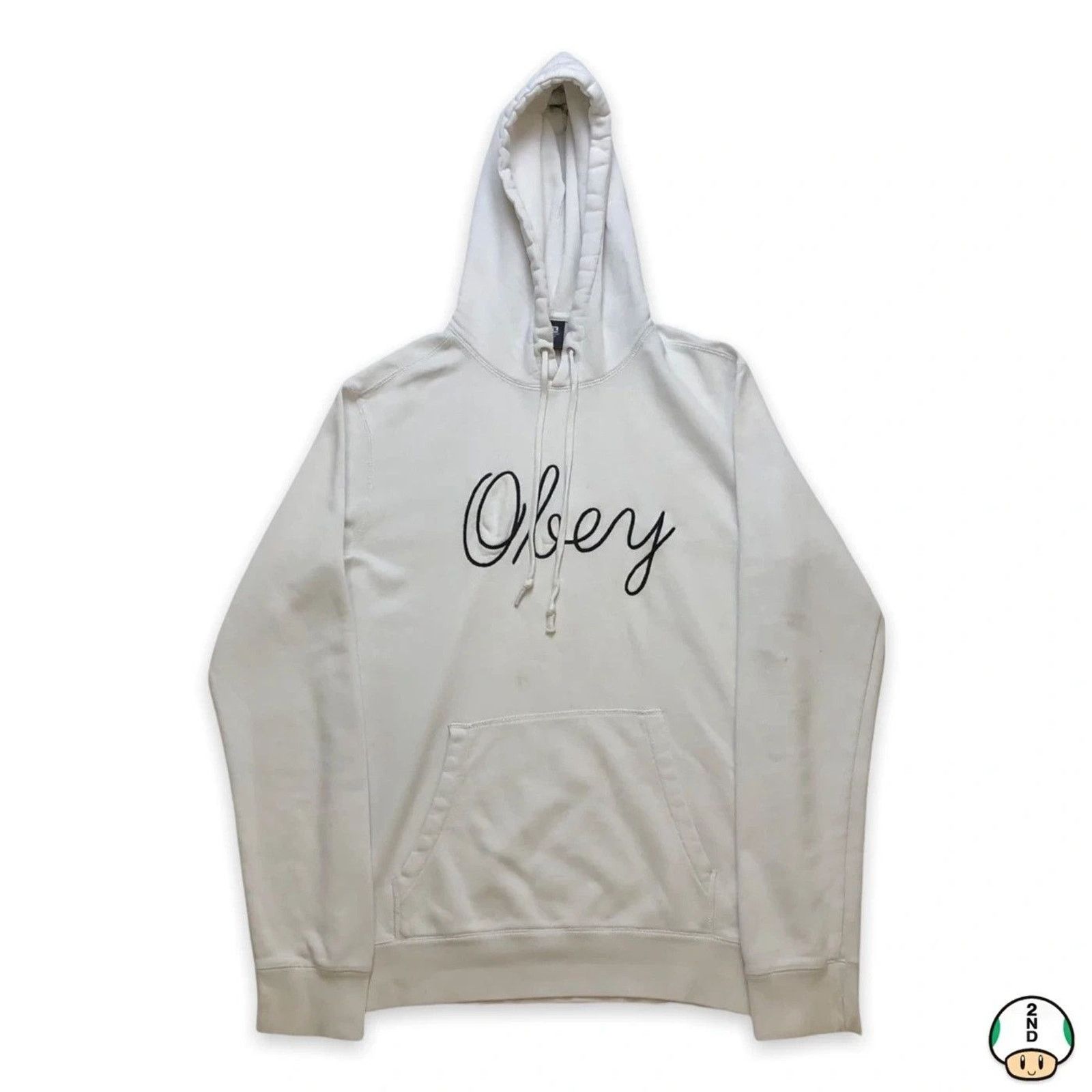 Obey × Vintage Obey Hoodie Distressed Skate Grunge Spell Out Pullover Size US M / EU 48-50 / 2 - 1 Thumbnail