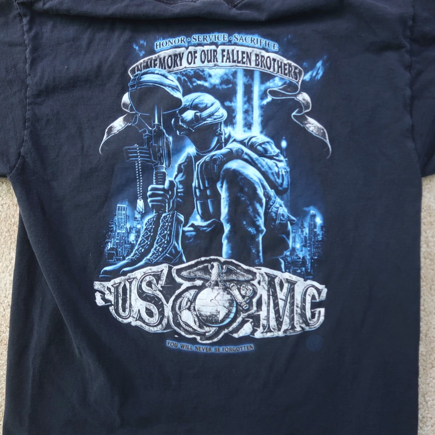 Fruit Of The Loom USMC Short Sleeve T Shirt Men’s Large Black Graphic Print Crew Neck Cotton Blend - Fruit of the Loom, Men’s Shirt Size US L / EU 52-54 / 3 - 5 Thumbnail
