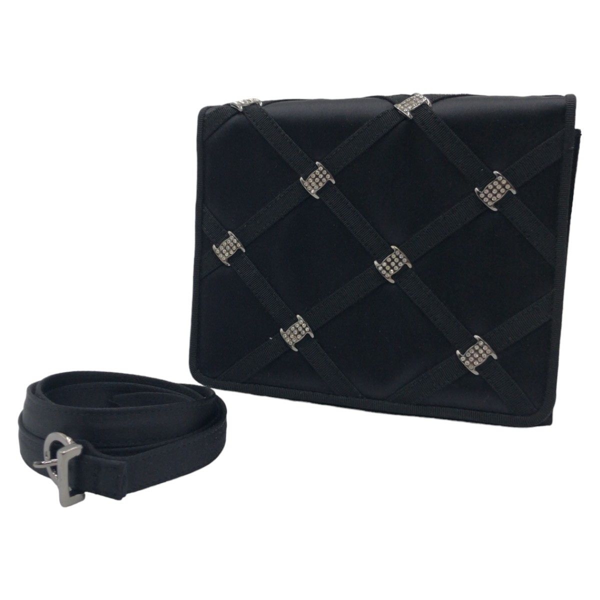 Salvatore Ferragamo Salvatore Ferragamo Salvatore Ferragamo Vara Rhinestone Satin Crossbody Canvas Crossbody Bag in Very Good Condition Size ONE SIZE - 1 Thumbnail
