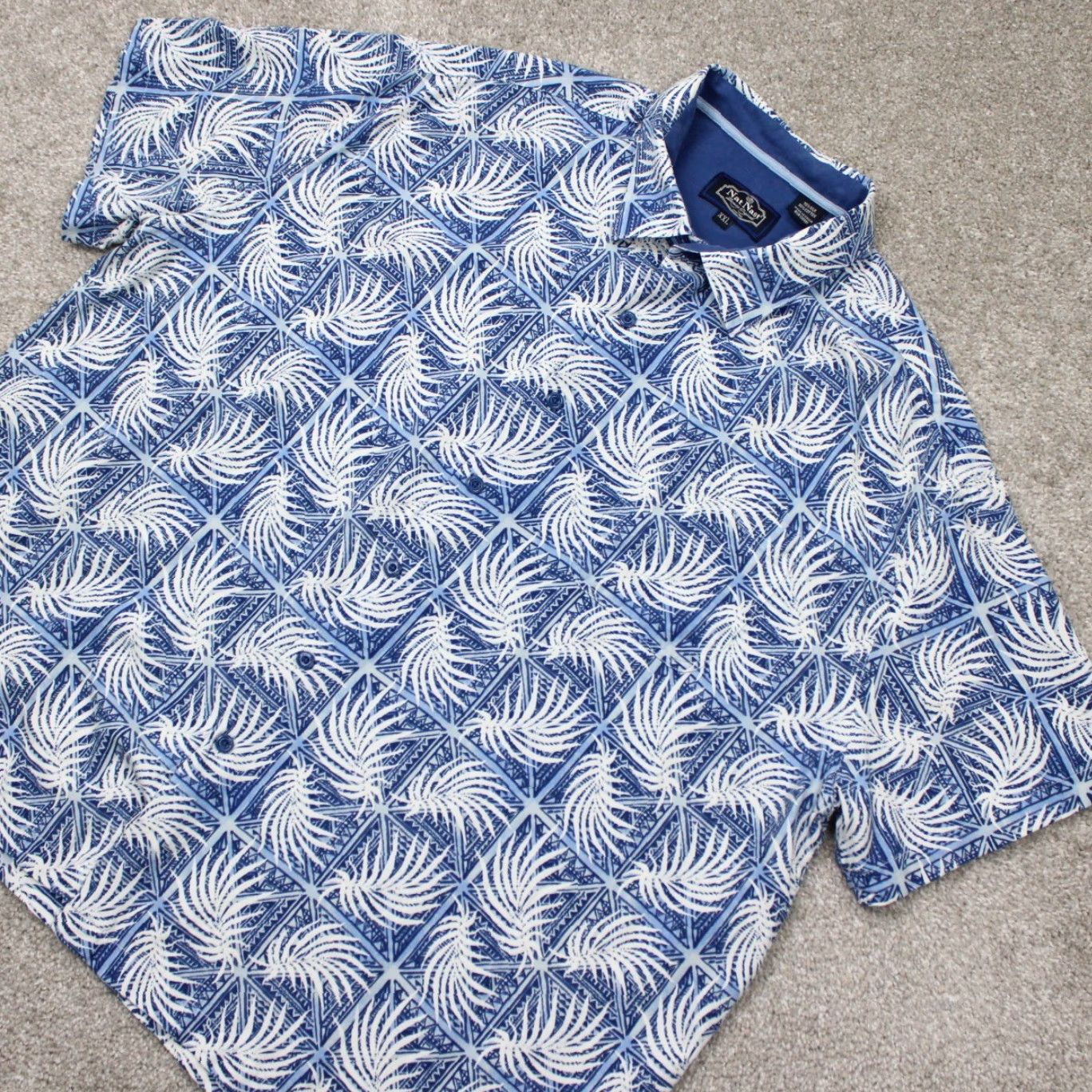 Nat Nast Nat Nast Shirt Mens 2XL Floral Silk/Cotton Short Sleeve Button Up Blue/White Size US XXL / EU 58 / 5 - 3 Thumbnail